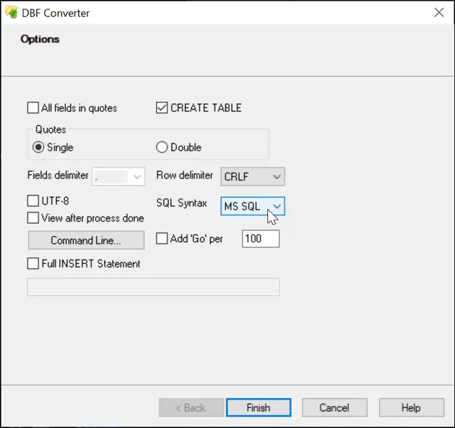 SQL file format options